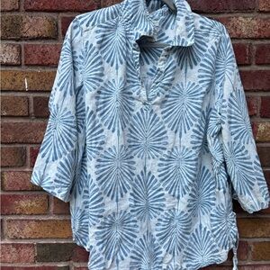 Joie 100% Linen Top in Blue and White